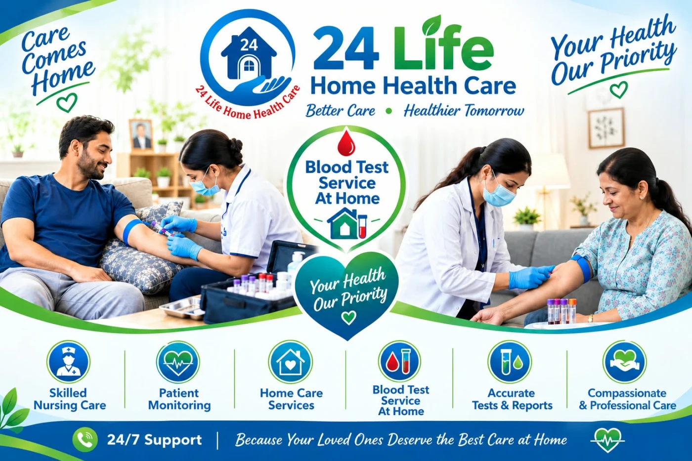 Blood sample collection at home by a trained professional