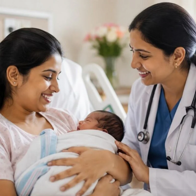 Mother with her baby at home