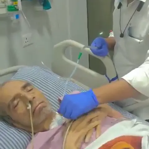Tracheostomy care demonstration by a home care nurse